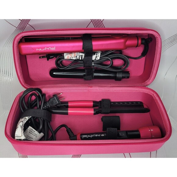 NuMe Power Couple Pink - Straightener, Curling Wand & Attachments in Case! - Picture 1 of 15